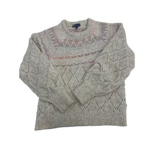 Democracy Women's Fair Isle Beige Knit Sweater Small‎ S Pullover Wool Blend